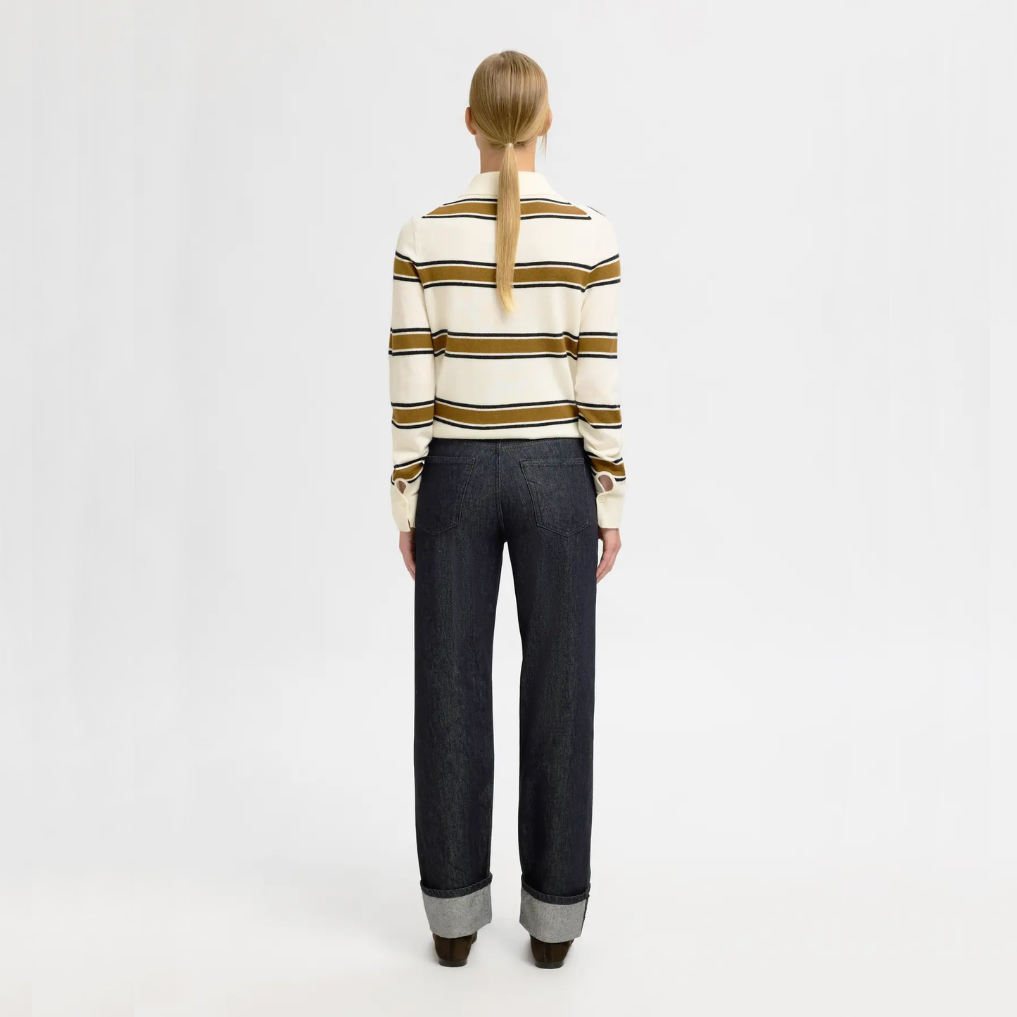 Selected Straight Lyra-Bora Fold-Up Jeans, Black Denim