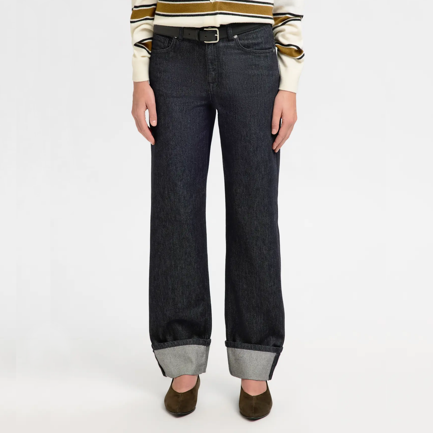 Selected Straight Lyra-Bora Fold-Up Jeans, Black Denim