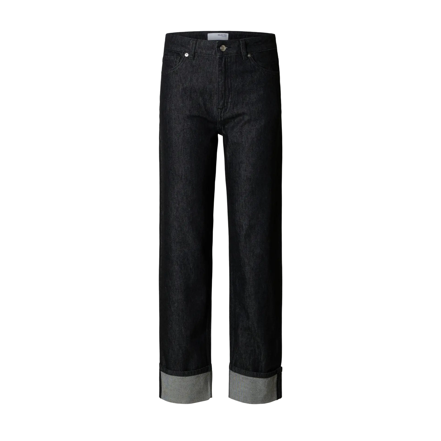 Selected Straight Lyra-Bora Fold-Up Jeans, Black Denim