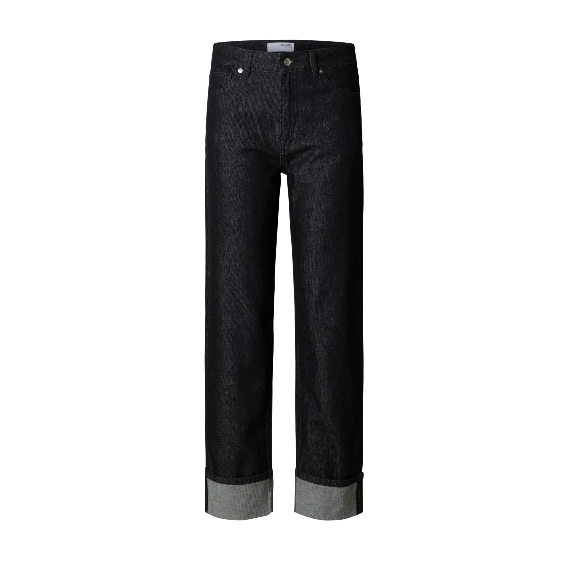Selected Straight Lyra-Bora Fold-Up Jeans, Black Denim