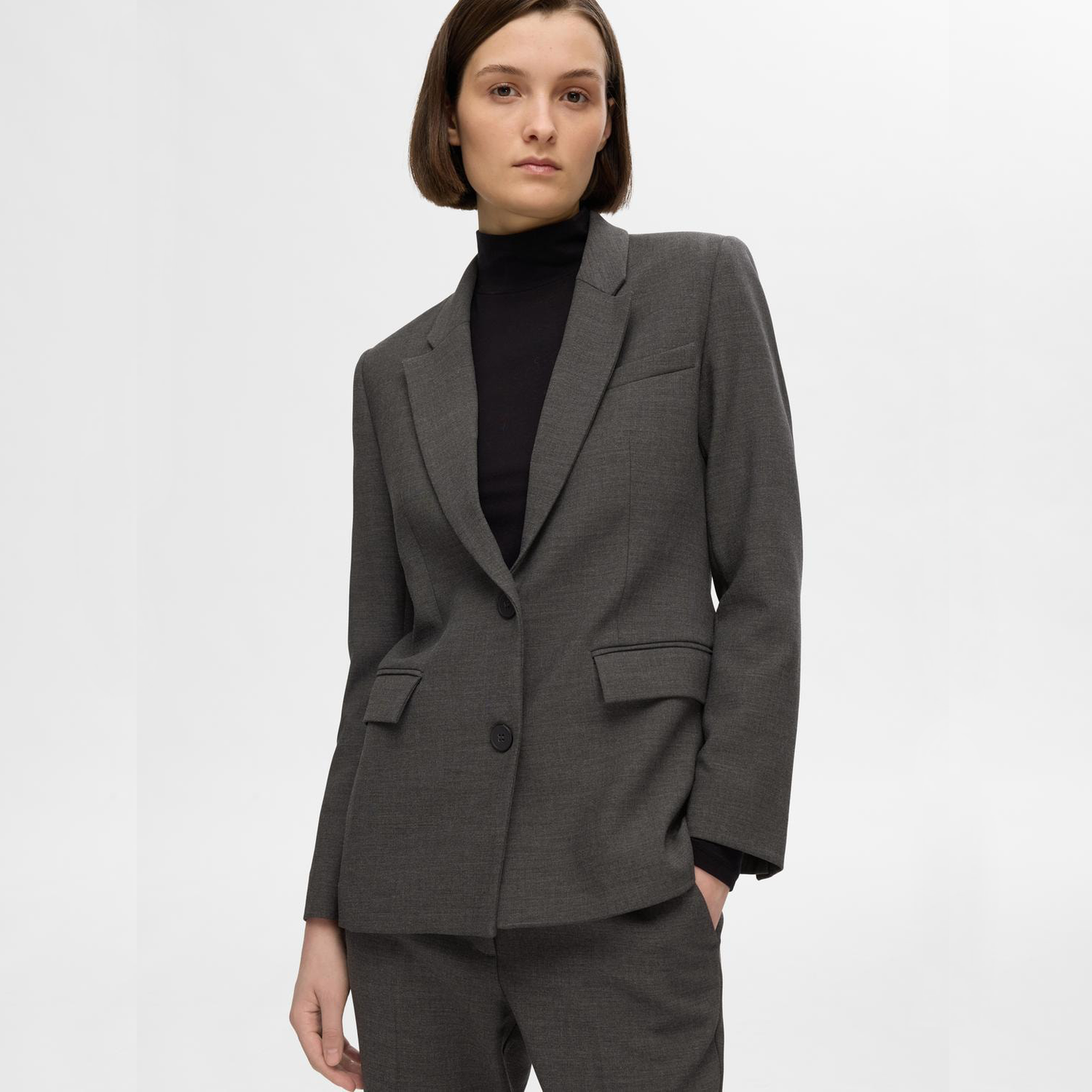 Selected Rita Classic Blazer, Dark Grey Melange