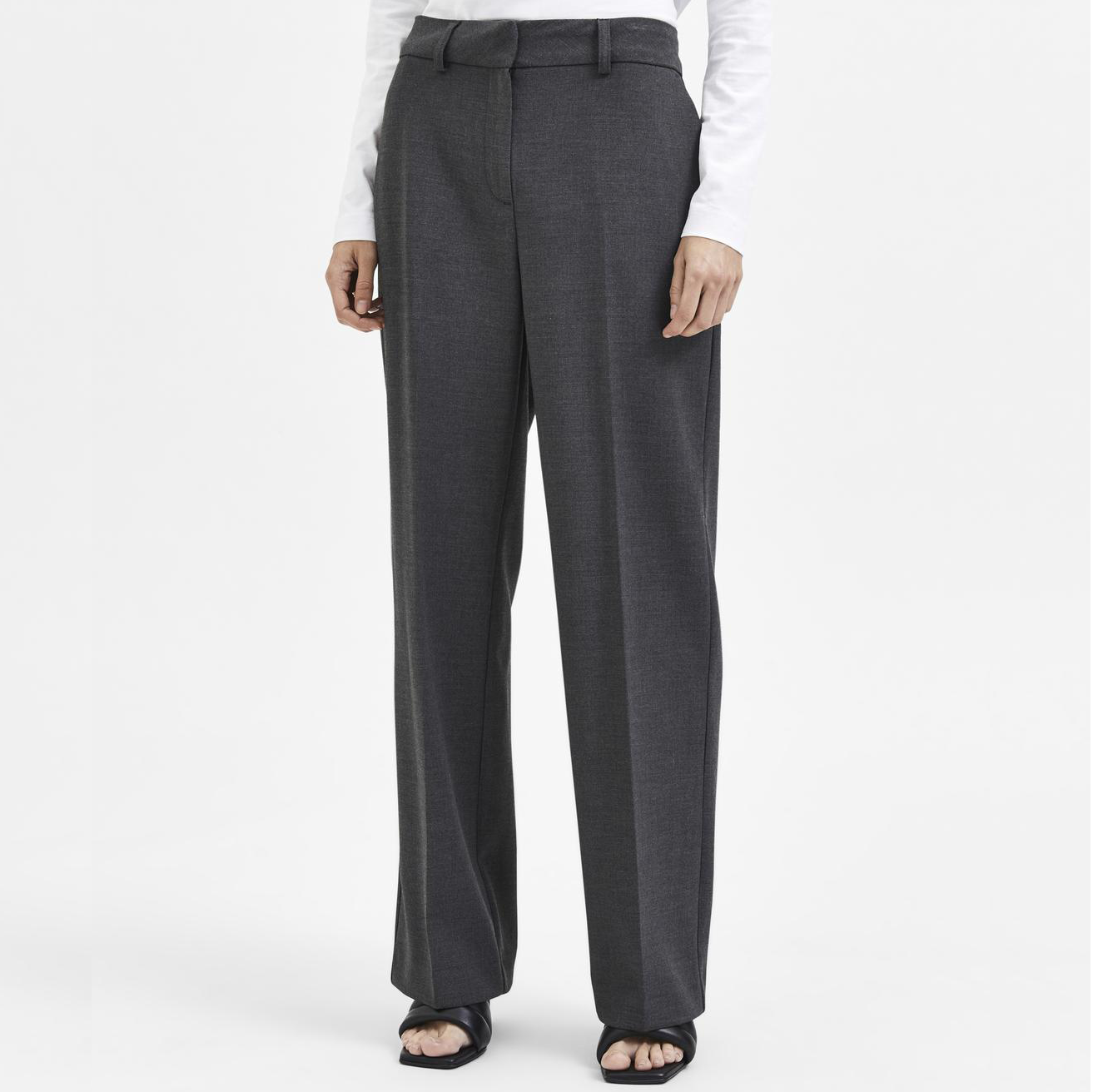 Selected Rita Wide Pant, Dark Grey Melange