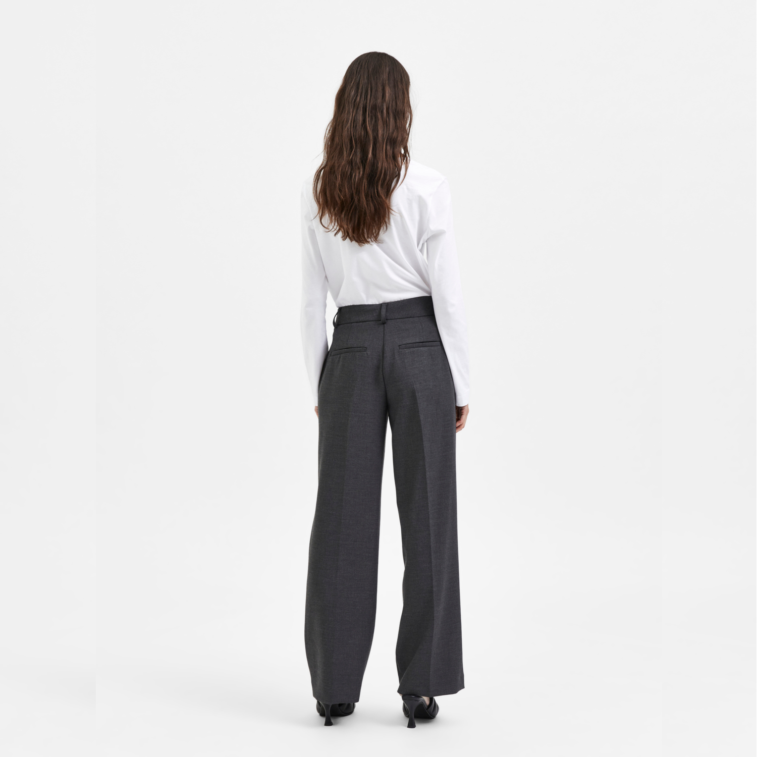 Selected Rita Wide Pant, Dark Grey Melange