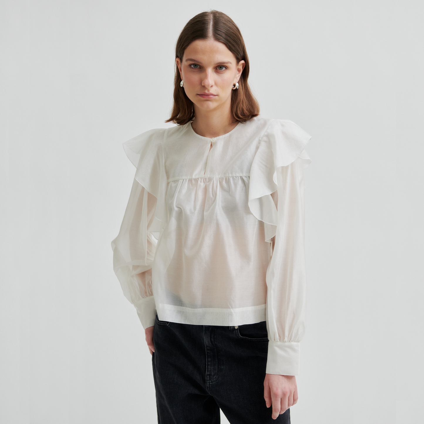 Second Female Dream Ruffle Blouse, Jet Stream