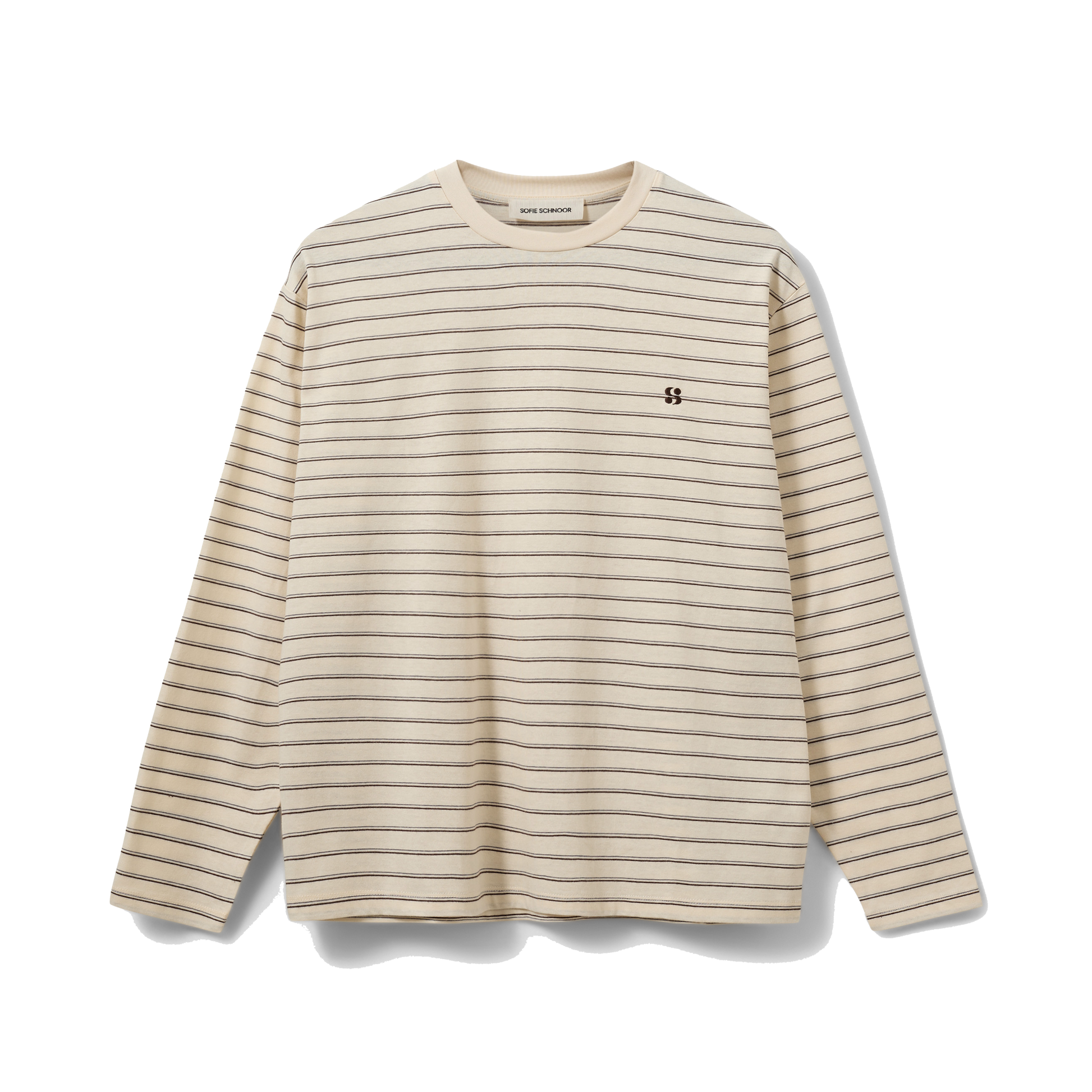 Sofie Schnoor Masy Long-Sleeve Boxy T-shirt, Off White Striped