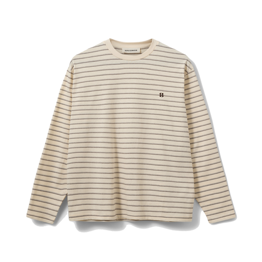 Sofie Schnoor Masy Long-Sleeve Boxy T-shirt, Off White Striped