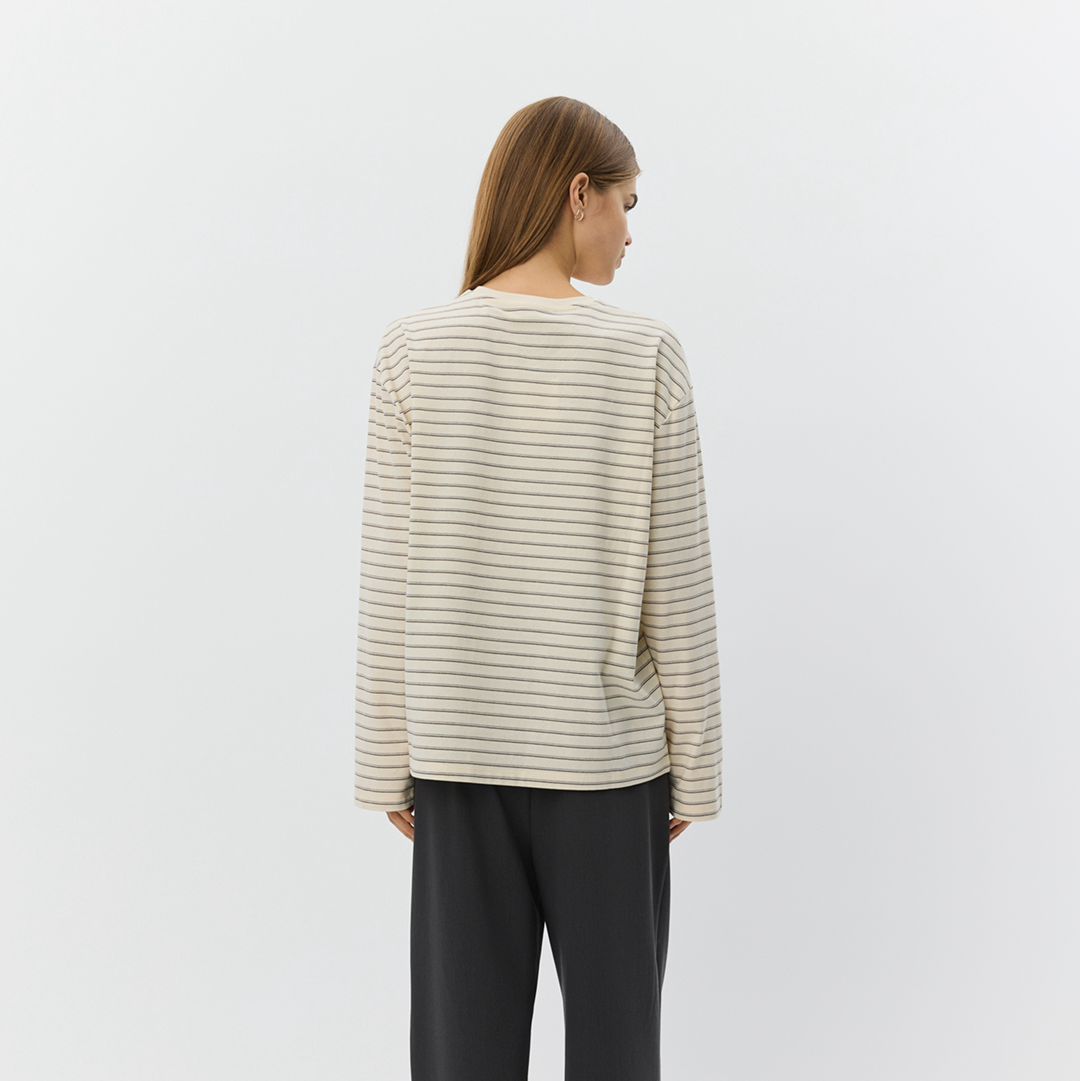 Sofie Schnoor Masy Long-Sleeve Boxy T-shirt, Off White Striped