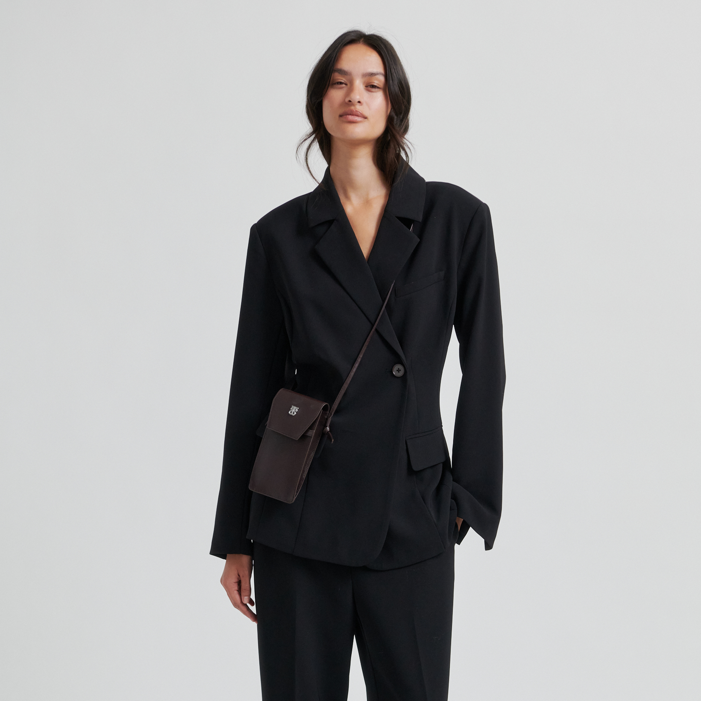 Second Female Verla Leather Phone Bag, Chocolate Plum