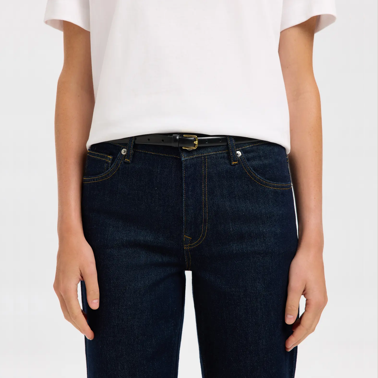 Selected FIONA Slim Leather Belt, Black