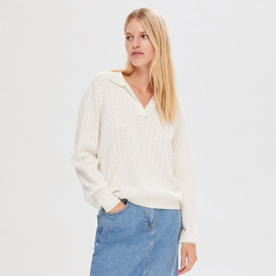 Selected Long-Sleeved Knitted Pullover, Birch