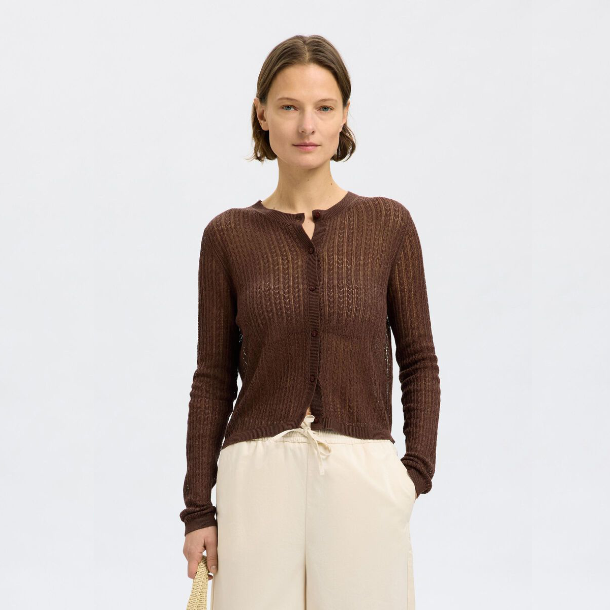 Selected Hennah Knit Cardigan, Chestnut