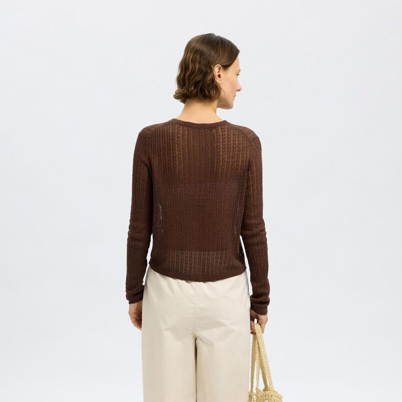 Selected Hennah Knit Cardigan, Chestnut