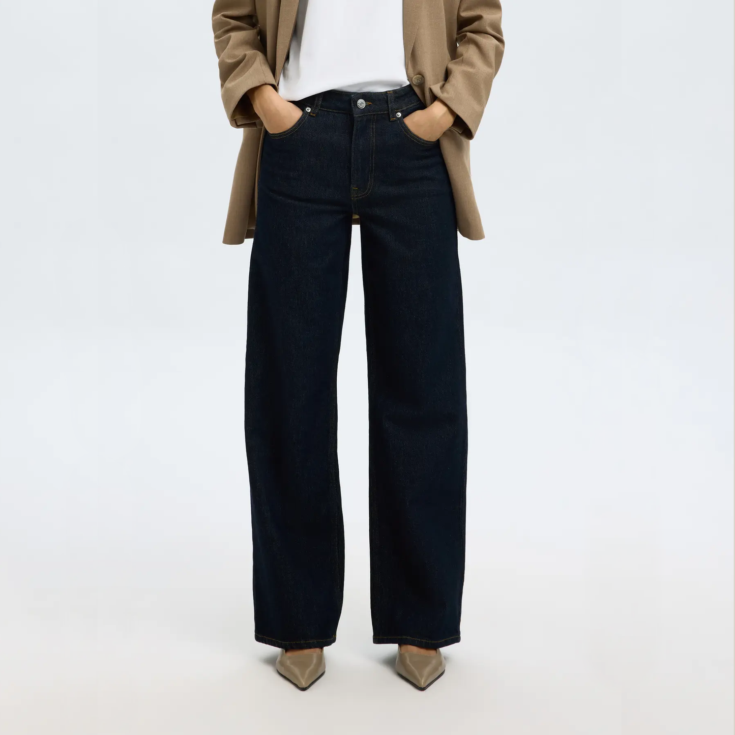 Selected Wide Bea-Kori Jeans, Dark Blue Denim