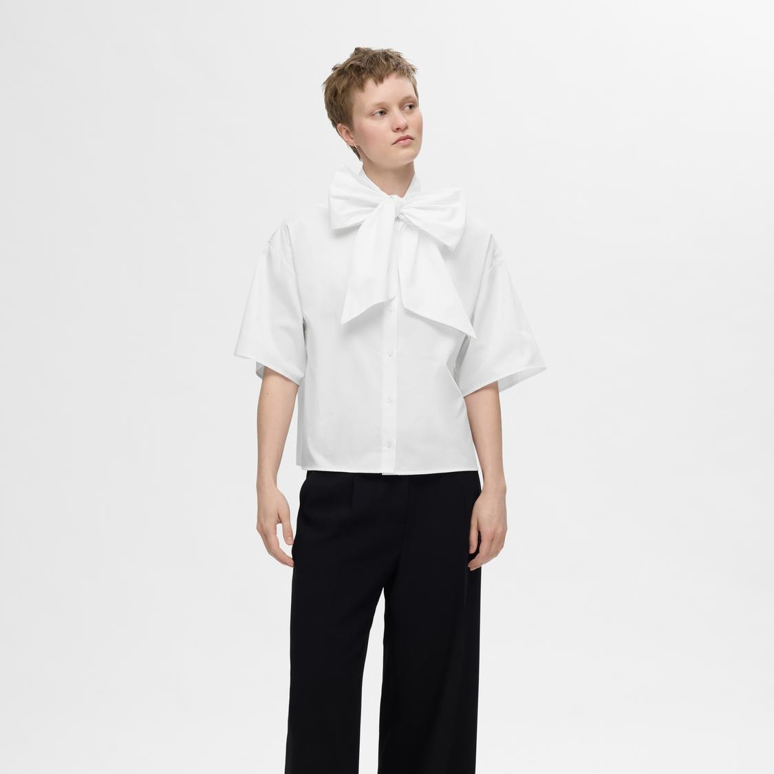 Selected Juno 3/4 Bow Shirt, Bright White