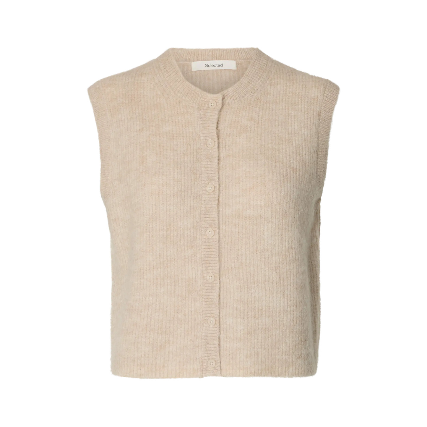 Selected Lulu Button O-Neck Vest, Birch/Melange