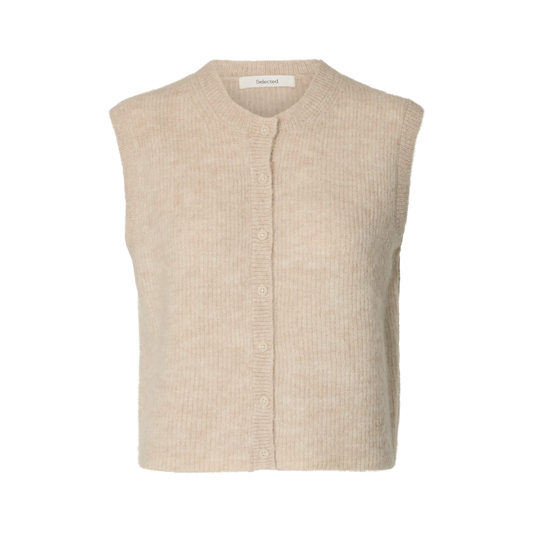 Selected Lulu Button O-Neck Vest, Birch/Melange