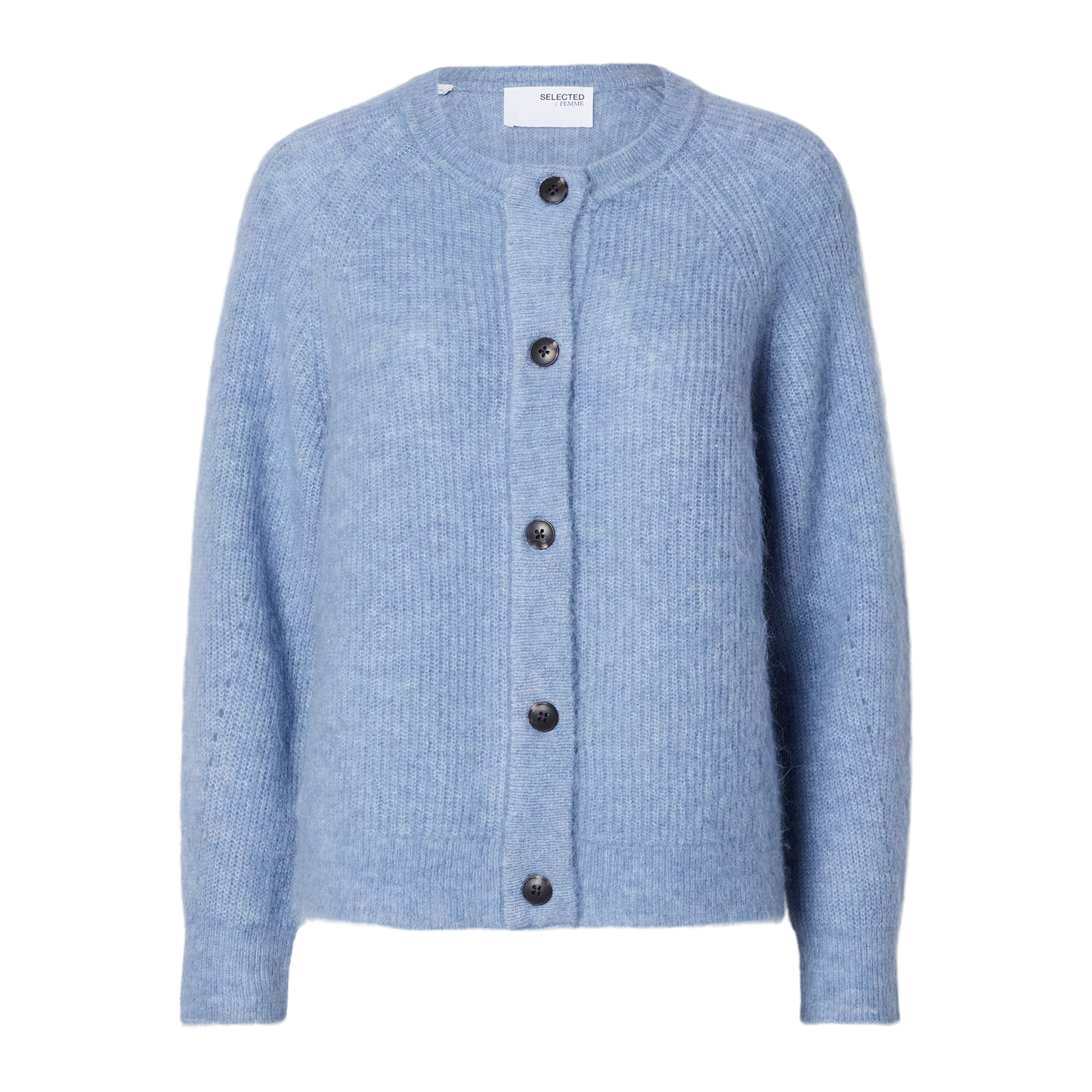 Selected Lulu LS Knit Short Cardigan, Blue