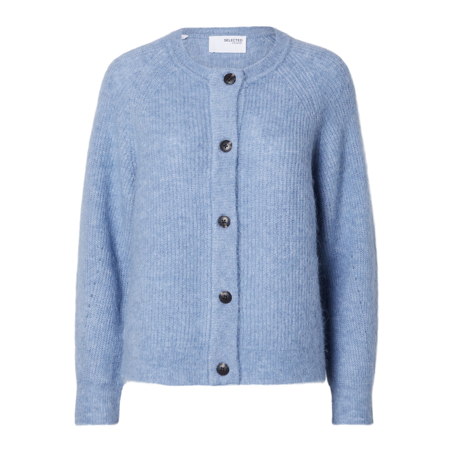 Selected Lulu LS Knit Short Cardigan, Blue