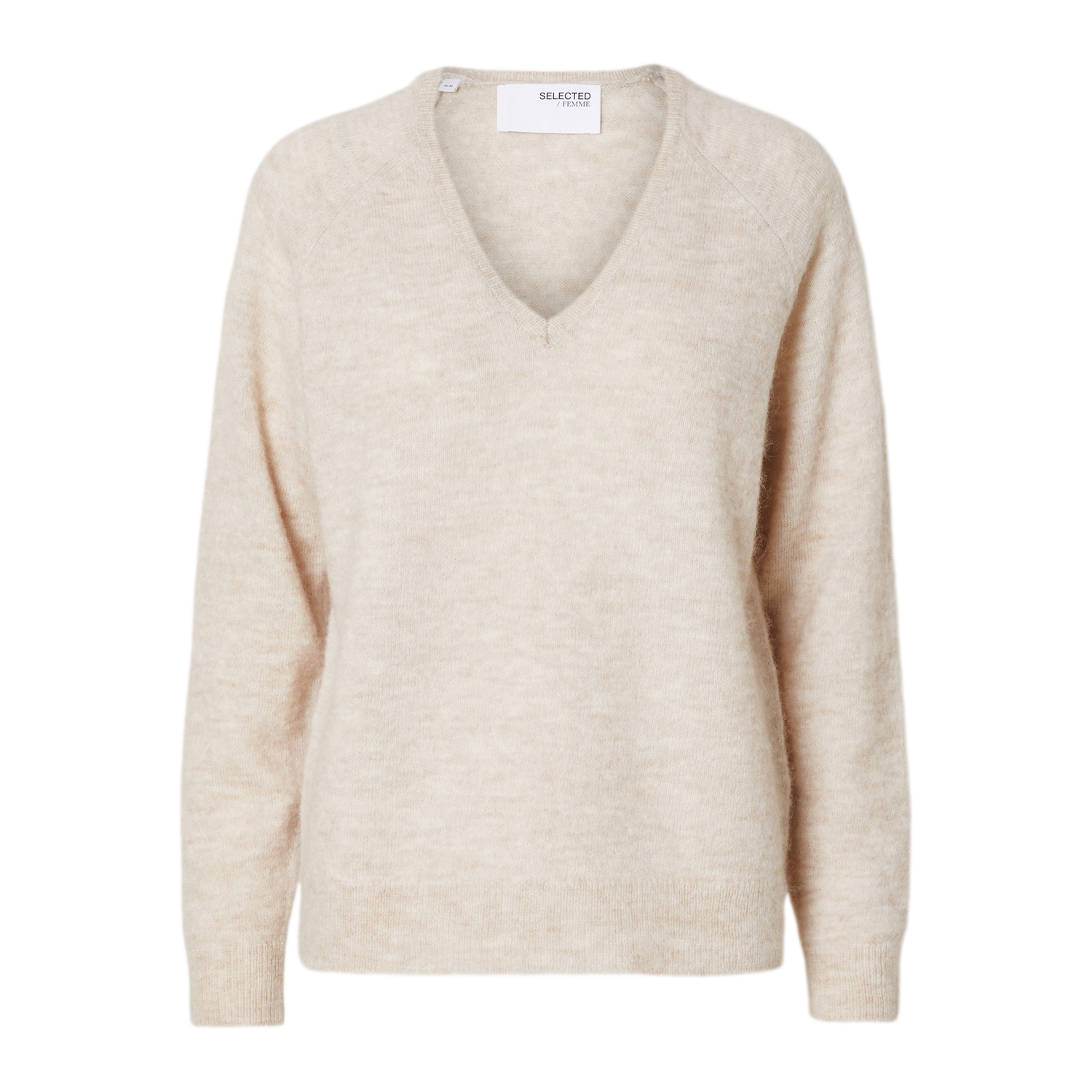 Selected Lulu Knit V-Neck, Birch Melange