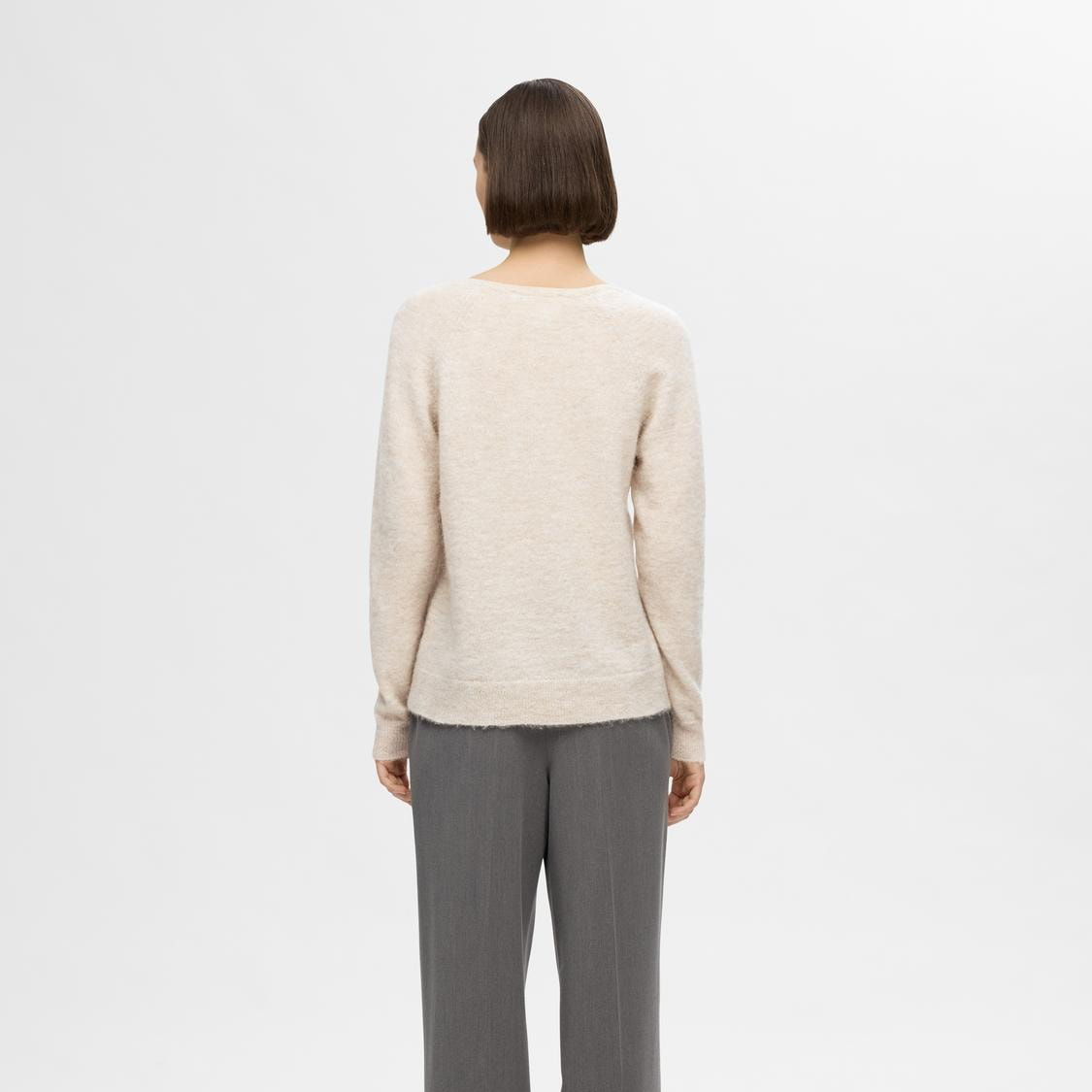 Selected Lulu Knit V-Neck, Birch Melange