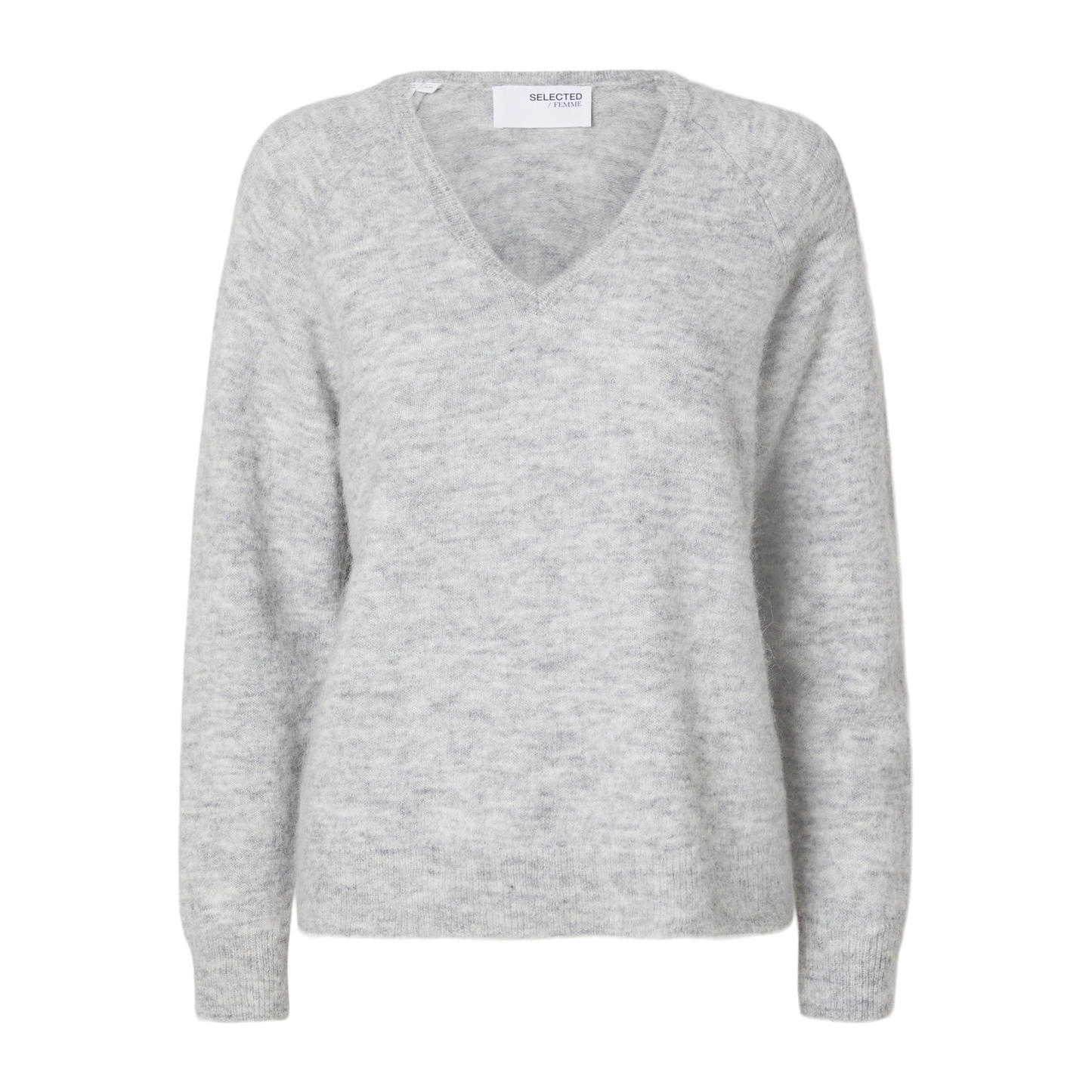 Selected Lulu Knit V-Neck, Light Grey Melange