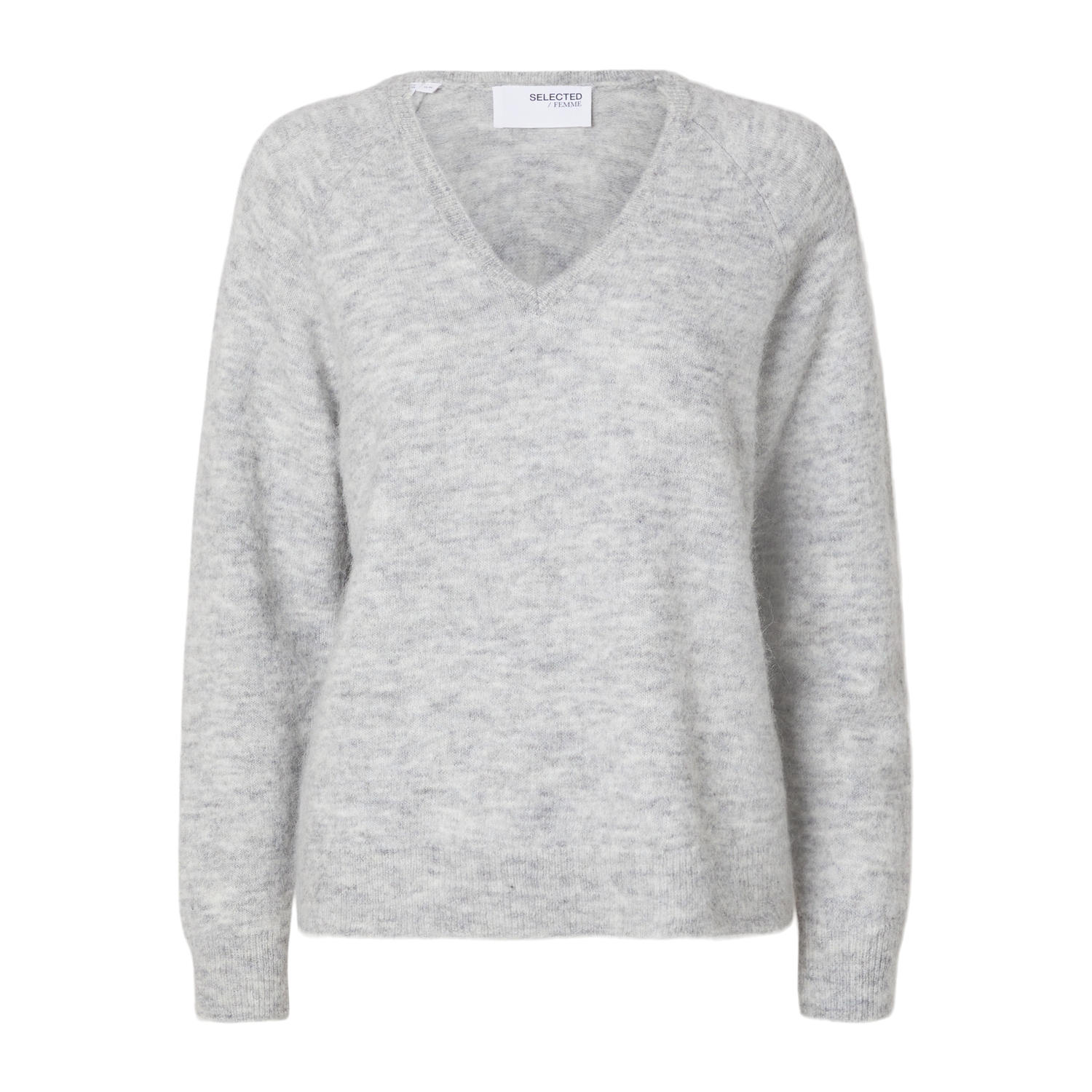 Selected Lulu Knit V-Neck, Light Grey Melange