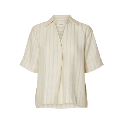 Selected Marie 2/4 Top, Egret/ Stripes