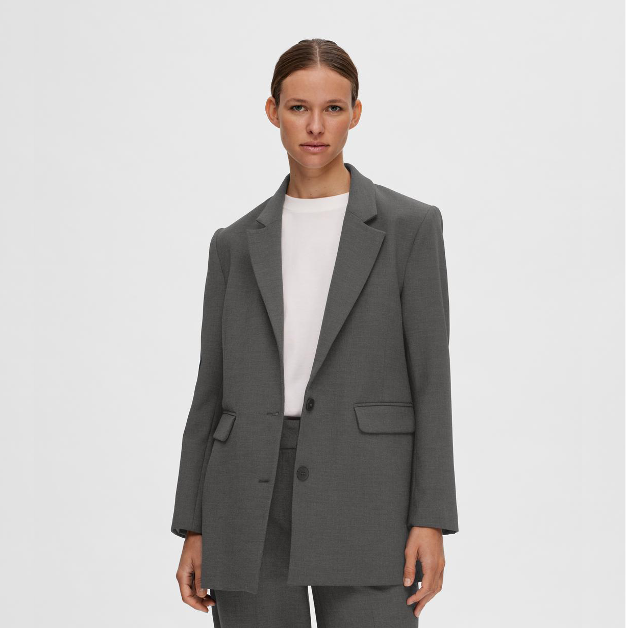 Selected Rita relaxed blazer, Dark Grey Melange