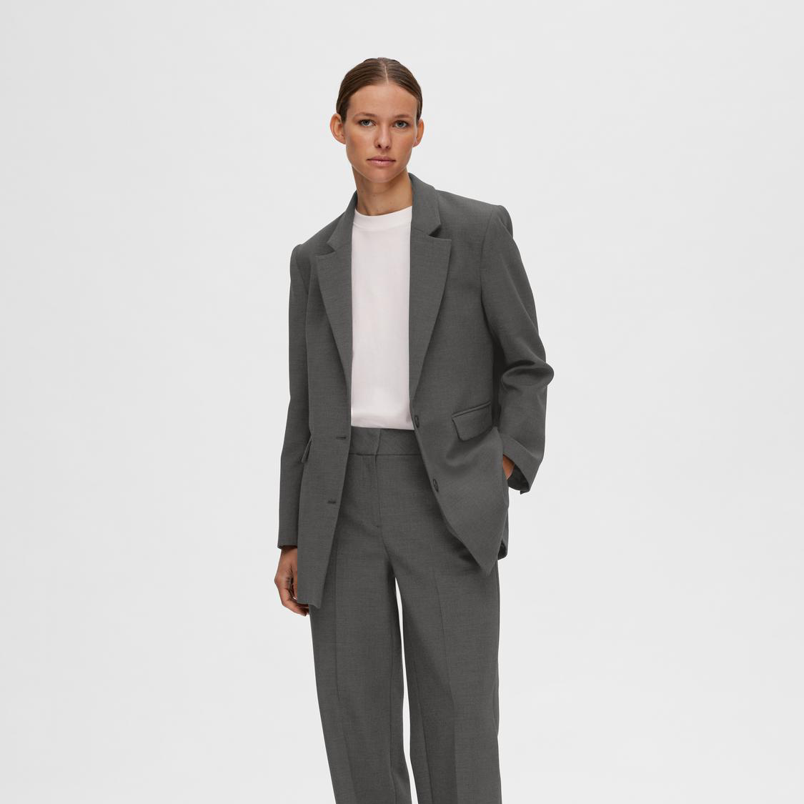 Selected Rita relaxed blazer, Dark Grey Melange