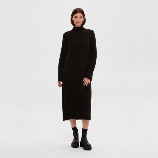 Selected Maline Knit Dress High Neck, Black