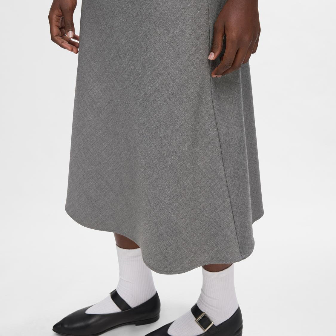 Selected Rivine-Lena Midi Skirt, Grey Melange