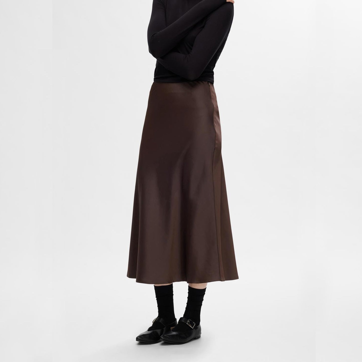 Selected Lena Midi Skirt, Coffee Bean