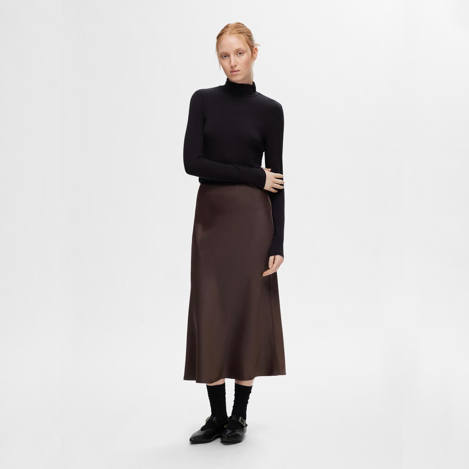 Selected Lena Midi Skirt, Coffee Bean