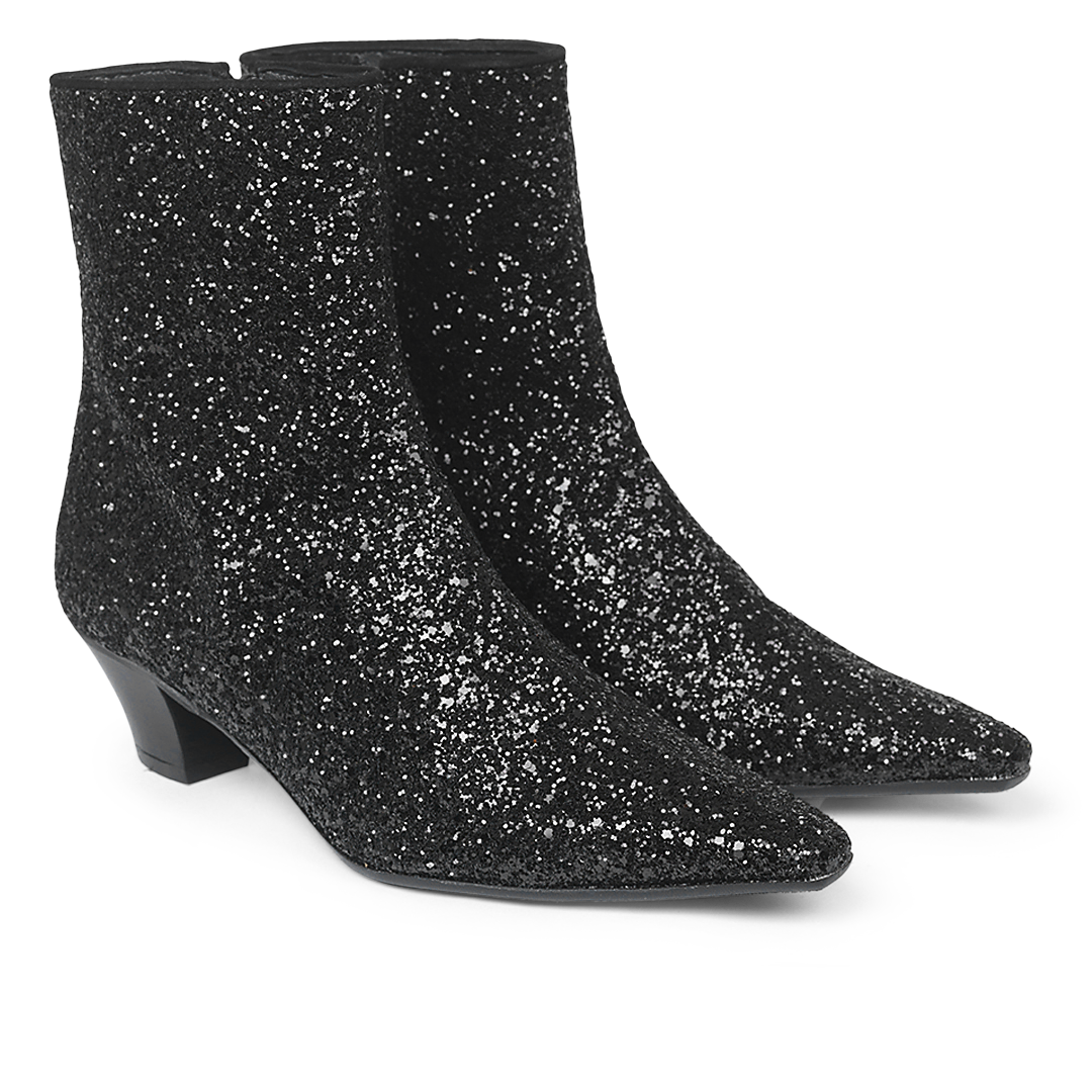 Angulus 7771 Støvle med lynlås, sort glitter